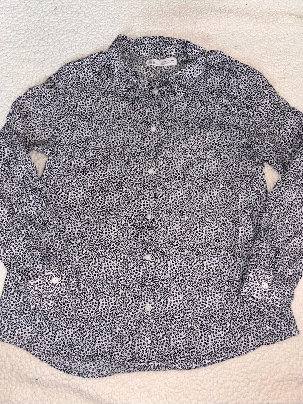 Zara Kids Black and White Small Animal Print Button-Down Shirt